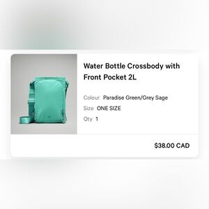 Like new - Lululemon water bottle crossbody paradise green